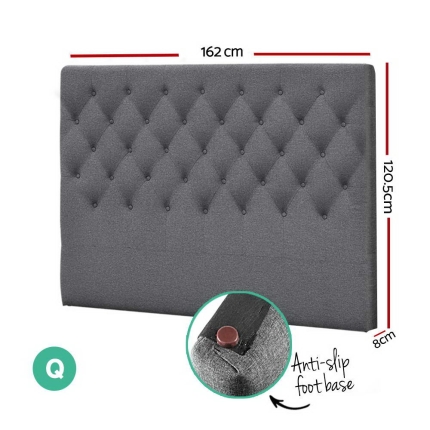 Queen Size Bed Head Headboard Bedhead Fabric Frame Base CAPPI Grey - Image 2