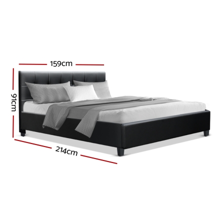 Bed Frame Queen Size Base Mattress Platform Leather Wooden Black SOHO - Image 2