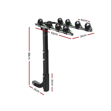 Giantz Bike Carrier 4 Bicycle Car Rear Rack Hitch Mount 2" Towbar Foldable Steel - Image 2