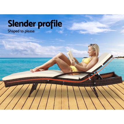 Gardeon 2pc Sun Lounge Outdoor Furniture Day Bed Rattan Wicker Lounger Patio - Image 3