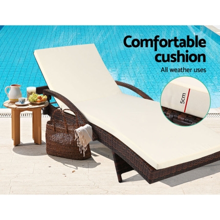 Gardeon 2pc Sun Lounge Outdoor Furniture Day Bed Rattan Wicker Lounger Patio - Image 4