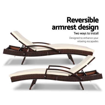Gardeon 2pc Sun Lounge Outdoor Furniture Day Bed Rattan Wicker Lounger Patio - Image 5