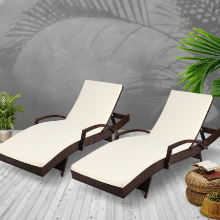 Gardeon 2pc Sun Lounge Outdoor Furniture Day Bed Rattan Wicker Lounger Patio - Image 7