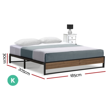 Metal Bed Frame King Size Mattress Base Platform Foundation Wooden Black OSLO - Image 2