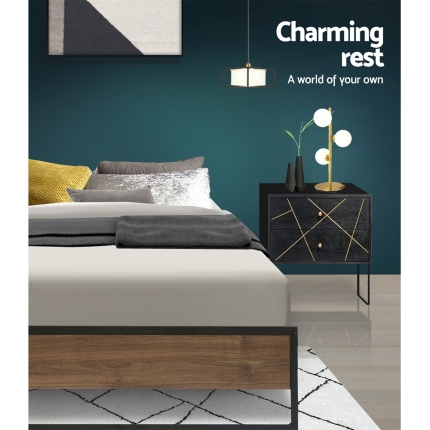 Metal Bed Frame King Size Mattress Base Platform Foundation Wooden Black OSLO - Image 5