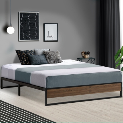 Metal Bed Frame King Size Mattress Base Platform Foundation Wooden Black OSLO - Image 7