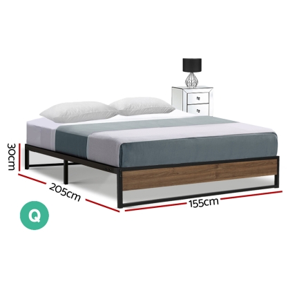Metal Bed Frame Queen Size Mattress Base Platform Foundation Wooden Black OSLO - Image 2