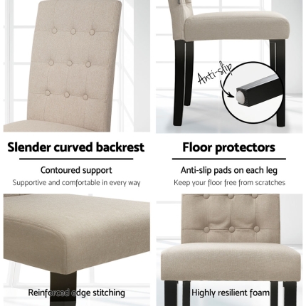 Artiss x2 DONA Dining Chair Fabric Foam Padded High Back Wooden Kitchen Beige - Image 5