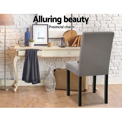 Artiss x2 DONA Dining Chair Fabric Foam Padded High Back Wooden Kitchen Grey - Image 4