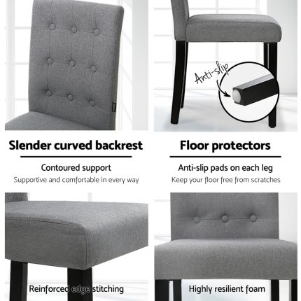 Artiss x2 DONA Dining Chair Fabric Foam Padded High Back Wooden Kitchen Grey - Image 5