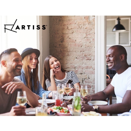 Artiss x2 DONA Dining Chair Fabric Foam Padded High Back Wooden Kitchen Grey - Image 6