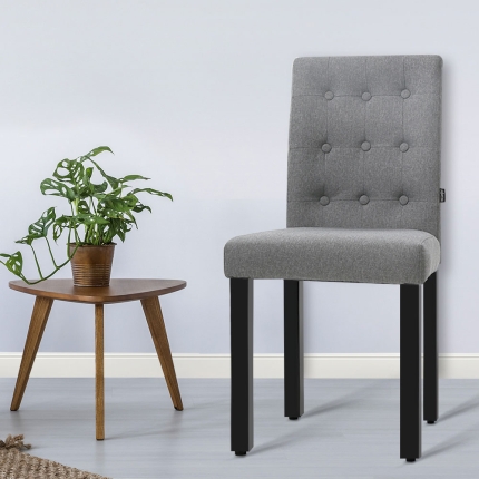 Artiss x2 DONA Dining Chair Fabric Foam Padded High Back Wooden Kitchen Grey - Image 7
