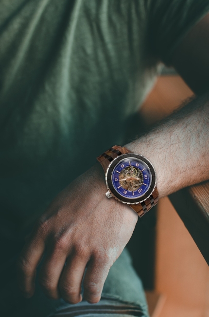 Men Premium Self-Winding Transparent Body Ambila Ebony Wood Watches - Image 6