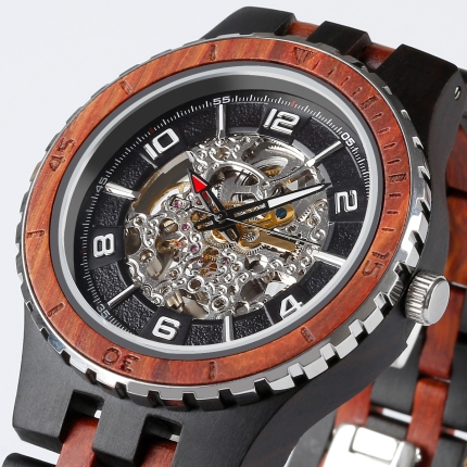 Men Premium Self-Winding Transparent Body Ebony Rosewood Watches - Image 2