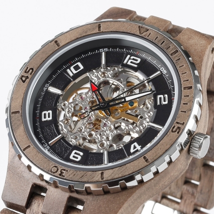 Men Premium Self-Winding Transparent Body Walnut Wood Watches - Image 2