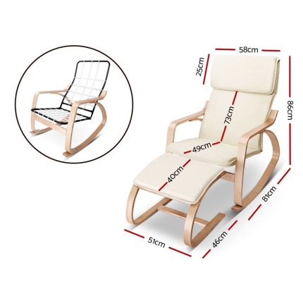 Artiss Wooden Armchair with Foot Stool - Beige - Image 2