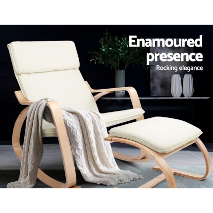 Artiss Wooden Armchair with Foot Stool - Beige - Image 3