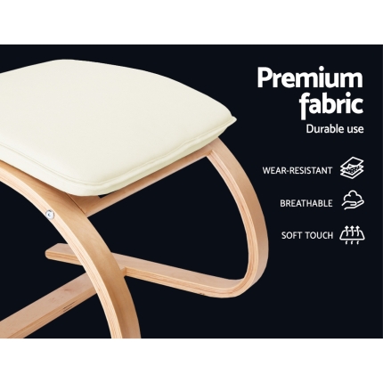 Artiss Wooden Armchair with Foot Stool - Beige - Image 5