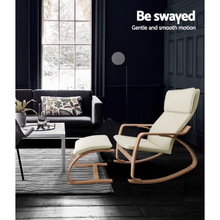 Artiss Wooden Armchair with Foot Stool - Beige - Image 6