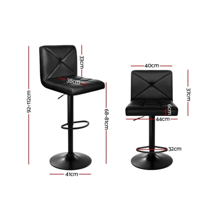 Artiss Set of 2 PU Leather Gas Lift Bar Stools - Black - Image 2