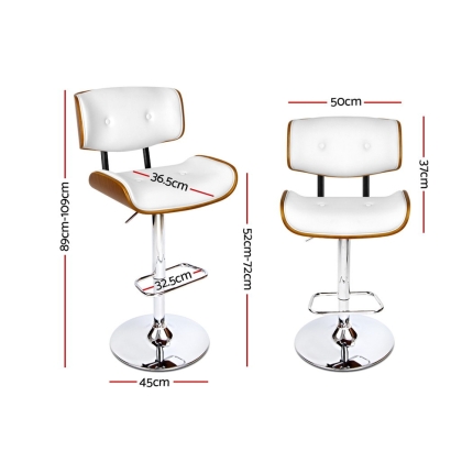 Artiss Wooden Gas Lift Bar Stool - White and Chrome - Image 2