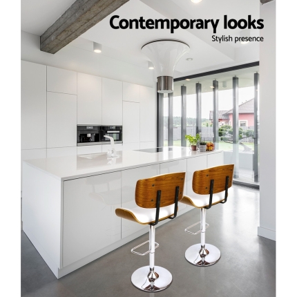 Artiss Wooden Gas Lift Bar Stool - White and Chrome - Image 4