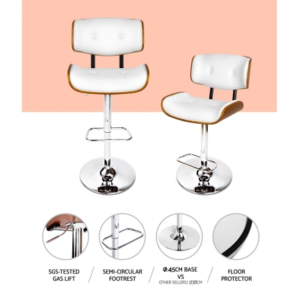Artiss Wooden Gas Lift Bar Stool - White and Chrome - Image 5