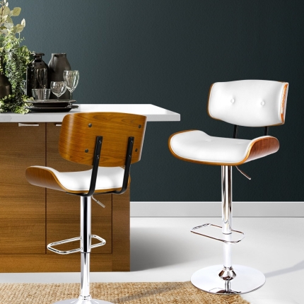 Artiss Wooden Gas Lift Bar Stool - White and Chrome - Image 9