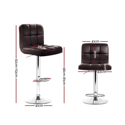 Artiss Set of 2 Gas Lift Bar Stools PU Leather - Chocolate Brown - Image 2