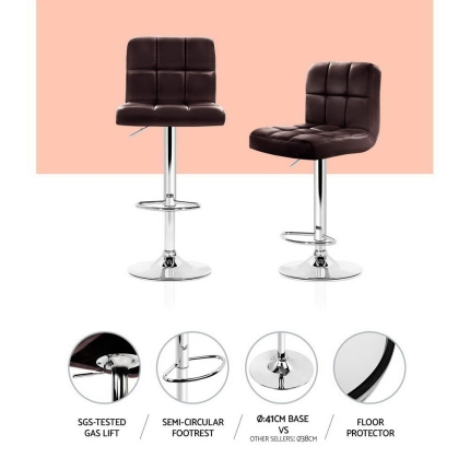 Artiss Set of 2 Gas Lift Bar Stools PU Leather - Chocolate Brown - Image 4