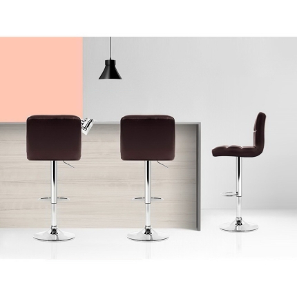 Artiss Set of 2 Gas Lift Bar Stools PU Leather - Chocolate Brown - Image 5