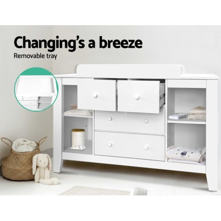 Keezi Baby Change Table Tall boy Drawers Dresser Chest Storage Cabinet White - Image 4