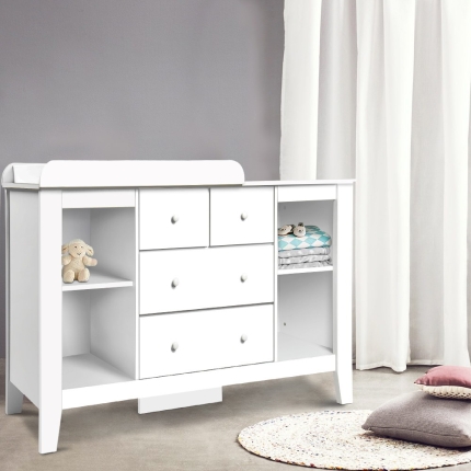 Keezi Baby Change Table Tall boy Drawers Dresser Chest Storage Cabinet White - Image 7