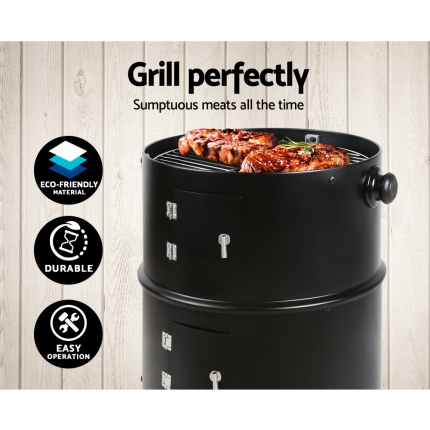 Grillz 3-in-1 Charcoal BBQ Smoker - Black - Image 4