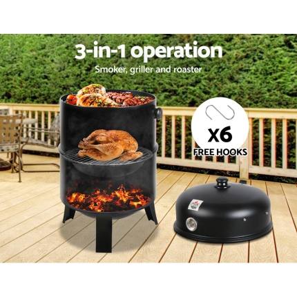 Grillz 3-in-1 Charcoal BBQ Smoker - Black - Image 5