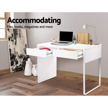 Artiss Metal Desk with 2 Drawers - White - Image 5