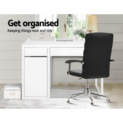 Artiss Metal Desk With Storage Cabinets - White - Image 4
