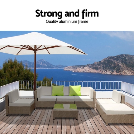Gardeon 7 Piece PE Wicker Outdoor Furniture Set - Brown - Image 2