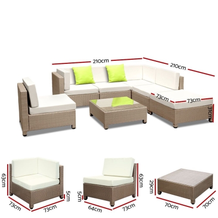 Gardeon 7 Piece PE Wicker Outdoor Furniture Set - Brown - Image 3
