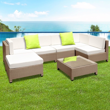 Gardeon 7 Piece PE Wicker Outdoor Furniture Set - Brown - Image 7