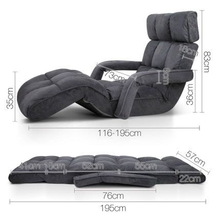 Artiss Adjustable Lounger with Arms - Charcoal - Image 2