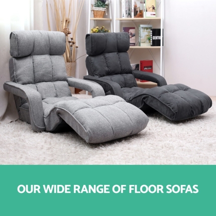 Artiss Adjustable Lounger with Arms - Charcoal - Image 3