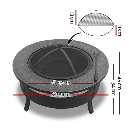 Grillz Round Outdoor Fire Pit BBQ Table Grill Fireplace - Image 2