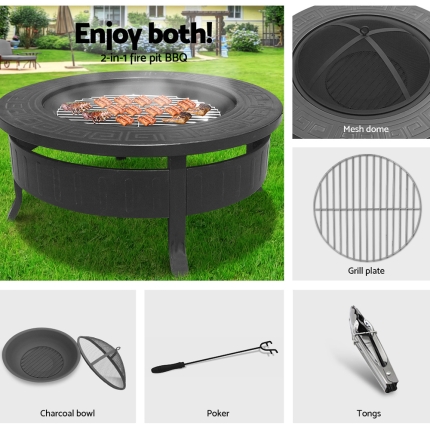 Grillz Round Outdoor Fire Pit BBQ Table Grill Fireplace - Image 3