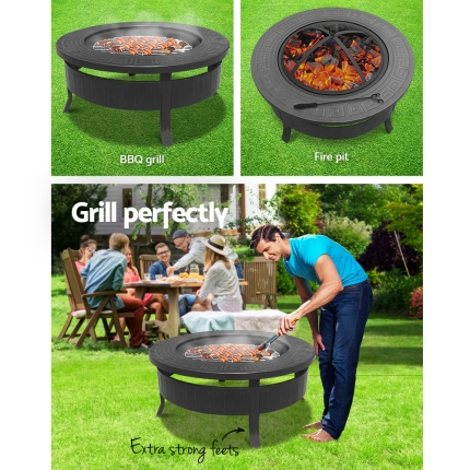 Grillz Round Outdoor Fire Pit BBQ Table Grill Fireplace - Image 4