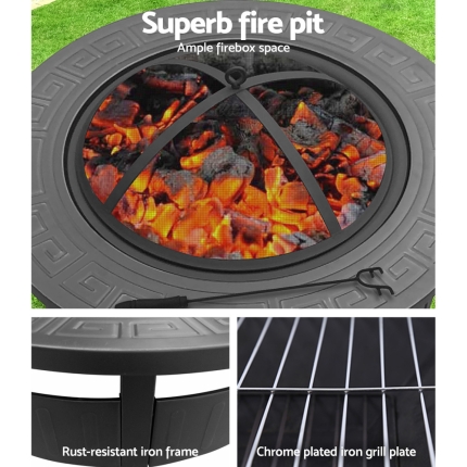Grillz Round Outdoor Fire Pit BBQ Table Grill Fireplace - Image 6