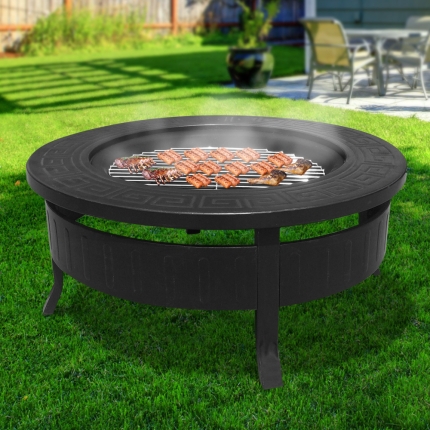 Grillz Round Outdoor Fire Pit BBQ Table Grill Fireplace - Image 7