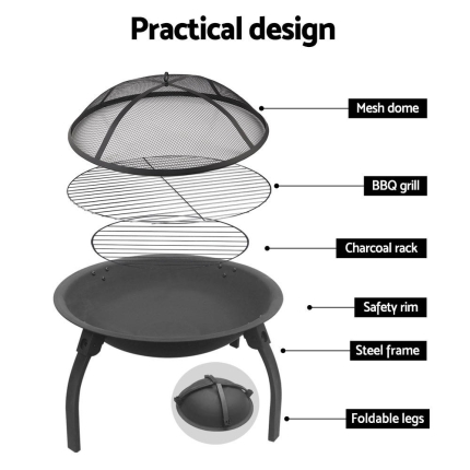 Fire Pit BBQ Charcoal Grill Smoker Portable Outdoor Camping Garden Pits 30" - Image 6