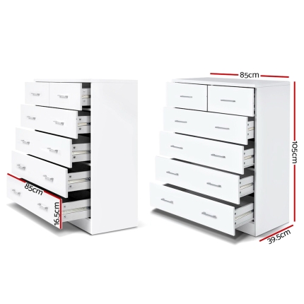 Artiss Tallboy Dresser Table 6 Chest of Drawers Cabinet Bedroom Storage White - Image 2