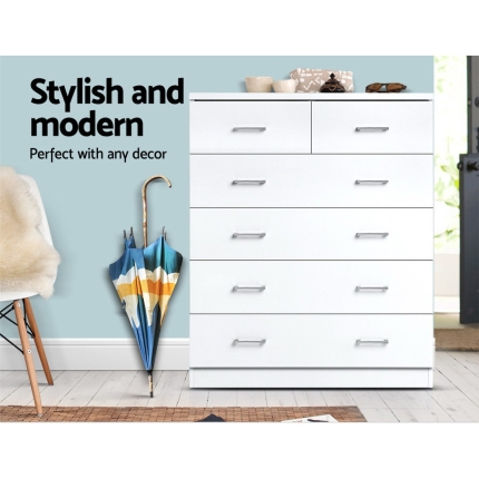 Artiss Tallboy Dresser Table 6 Chest of Drawers Cabinet Bedroom Storage White - Image 3